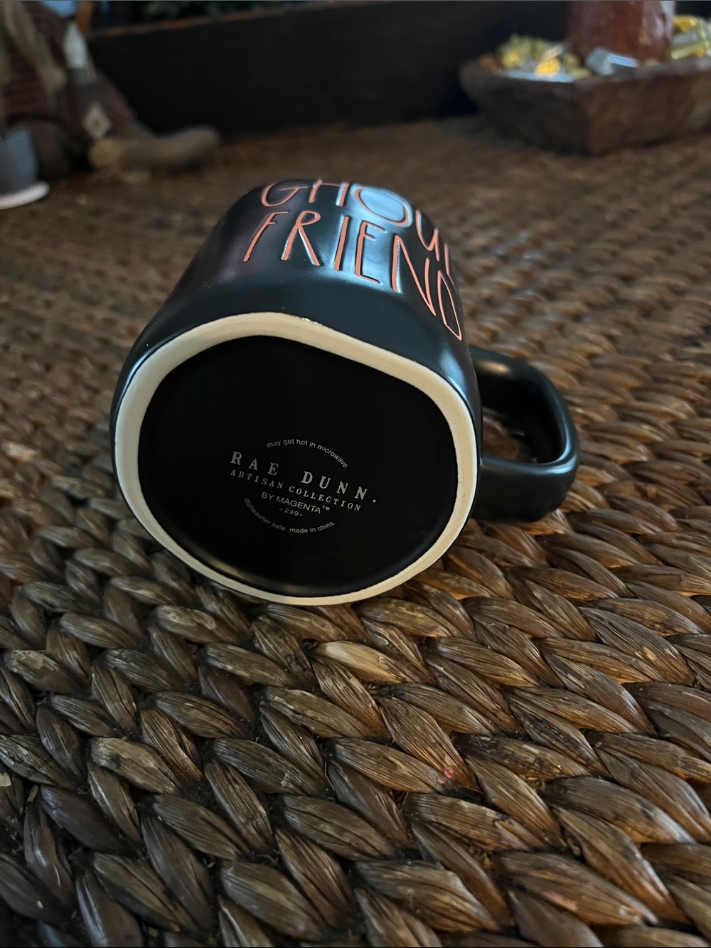 Rae Dunn Black Mug with Orange Lettering - "GHOUL FRIEND" - Picture 2 of 3